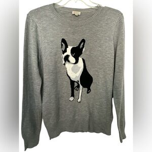 Cremiuex Gray Long Sleeve Sweater French Bulldog Graphic NWOT
